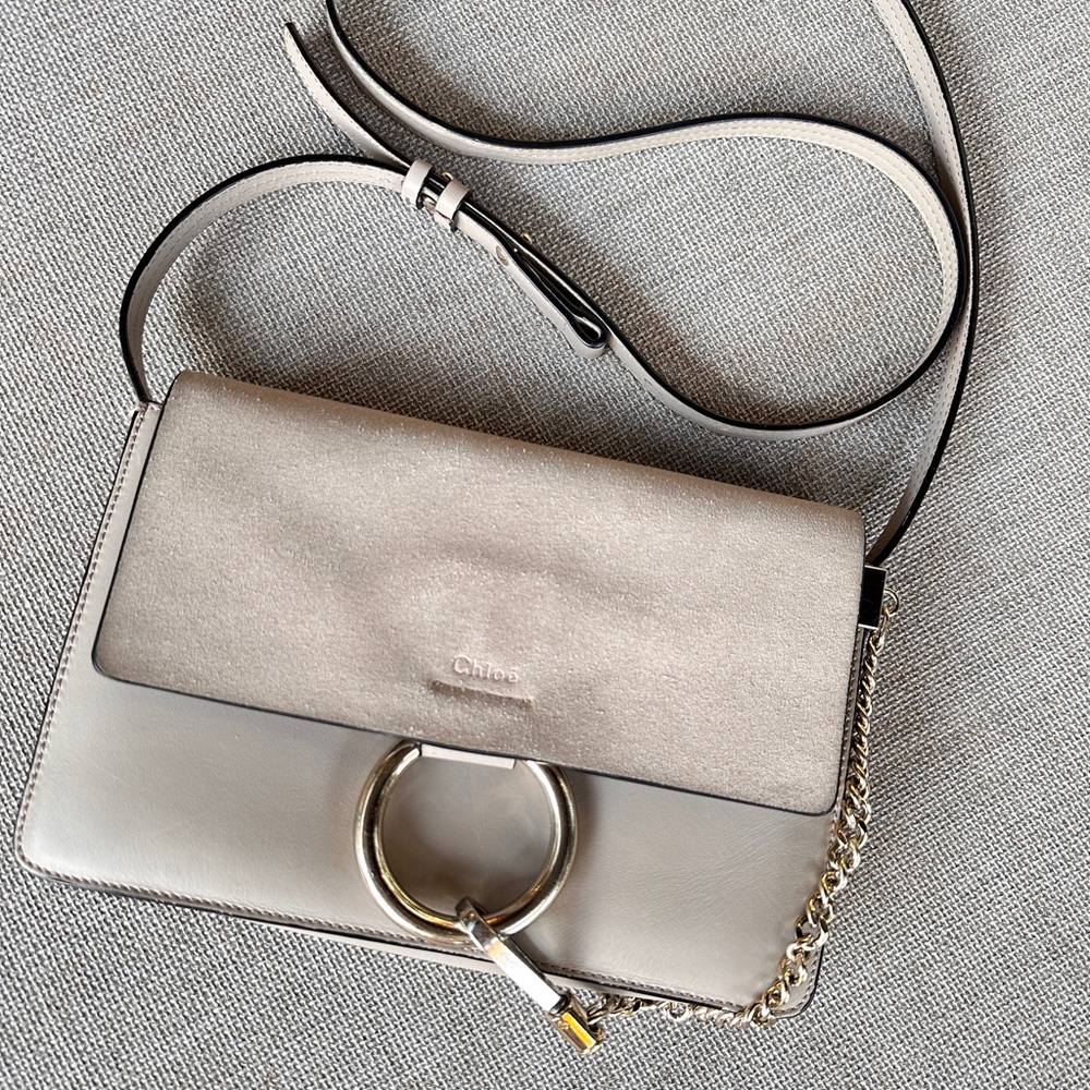 CHLOE Faye Bag Leather and Suede Crossbody grey
